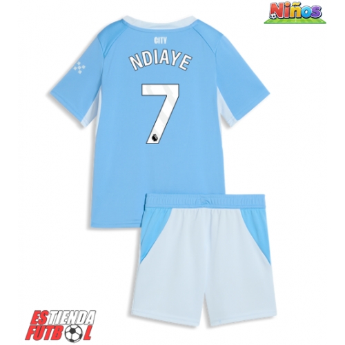 Manchester City Iliman Ndiaye #7 Primera Equipación Niños 2026-27 Manga Corta (+ Pantalones cortos)